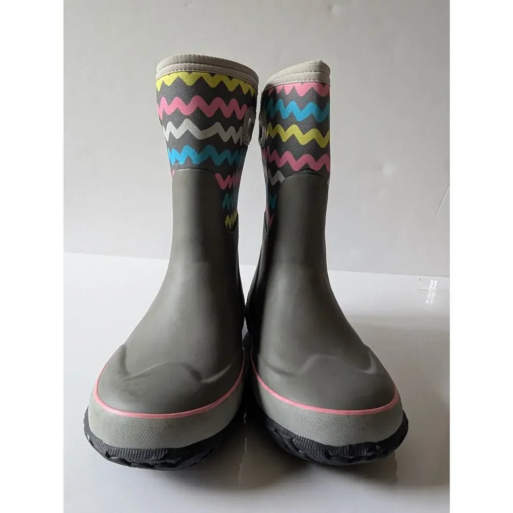 BOGS K Grasp Waterproof Rain Snow Boots Stripes Gray Stripes Youth‎ 6